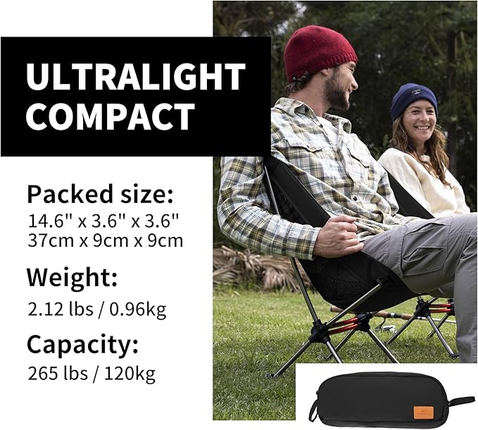 Naturehike YL08 Ultralight Camping Chair, 2.12 LBS Portable Backpacking Chair with Anti-Sinking Feet, Lightweight Compact Collapsible Camp Chair Folding Hiking Chair