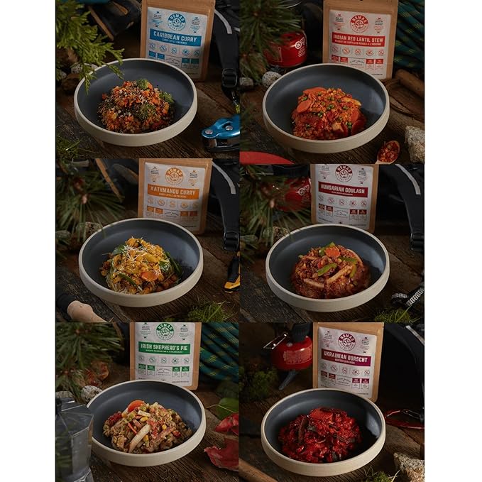 Nomad Nutrition Sampler Pack | 9 Freeze-Dried Meals: Hungarian Goulash, Shepherd’s Pie, Kathmandu Curry, Lentil Stew & More | Plant-Based, Non-GMO, High Protein | Add Boiling Water | 56g (Pack of 9)