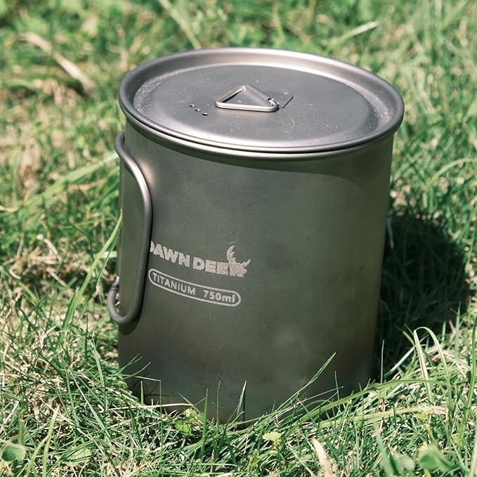 Titanium Backpacking Stove System, Cup/Portable Alcohol Stove/Foldable Spork -750ml Camping Combo (Titanium Combo Set)
