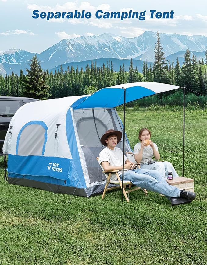 JOYTUTUS Inflatable Truck Bed Tent 5.5-6.5FT with Awning, Includes Air Pump for Quick 30 S Setup, Dual-use Pickup or Camping Tent for 2 Person, Truck Tent with Waterproof Roof Shade and 3 Windows