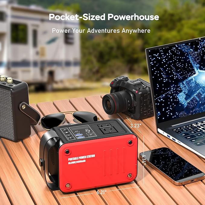 88.8Wh Portable Power Station with 80W AC Outlet USB QC3.0 Port Portable Generator with LED Flashlight Camping Power Bank for Emergency Home Blackout Outdoor Adventure