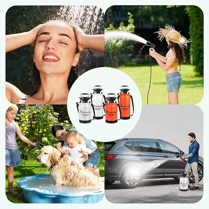 2.1 Gallon/8L Portable Shower for Camping–10 Spray Modes, Insulated Water Sprayer, Portable Beach Shower for Surfing, Hiking, Dog Shower, Orange