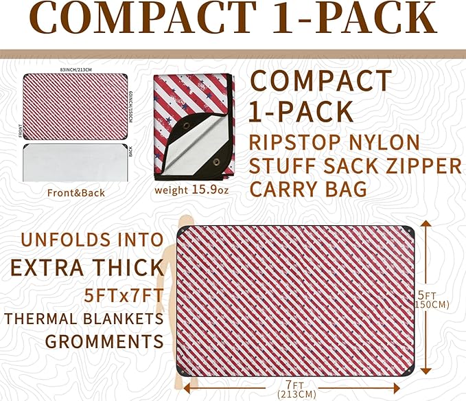 Heavy Duty Survival Blanket -Multifunctional Reflective Tarp Thermal Blanket - 60" x 83" Waterproof Sandproof for Camping Hiking Outdoors Multifunctional Emergency Blanket…