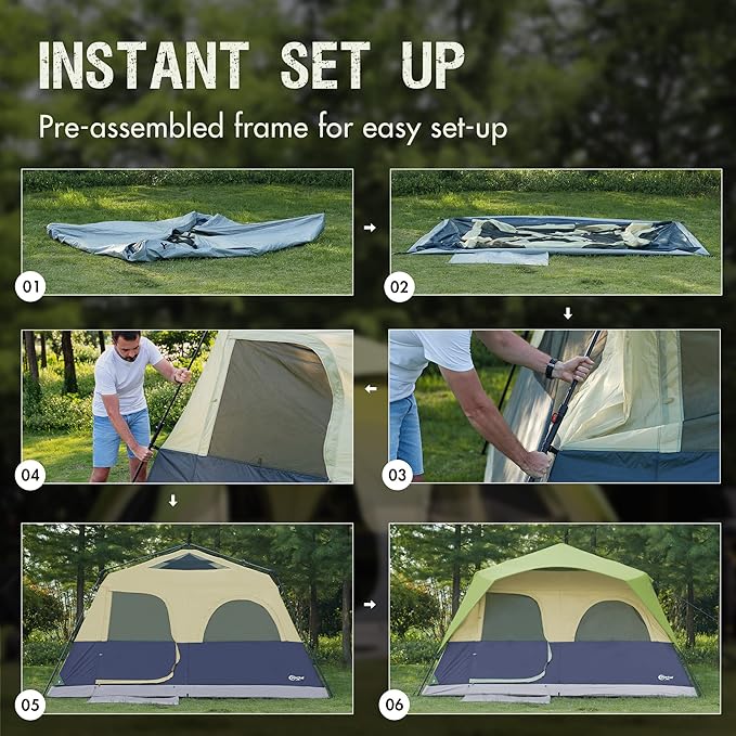 Portal 8 Person Instant Tent for Camping, Large Water Resistant Cabin Family Tent Easy Setup with 5 Large Mesh Windows, Rainfly, Carry Bag