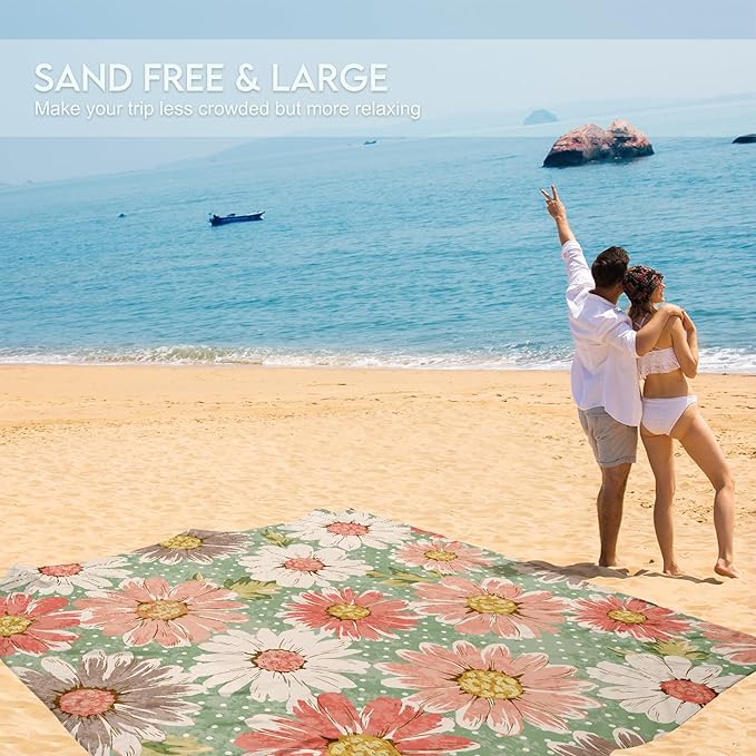 BYDOLL Beach Blanket 78''X81'' 4-7 Adults Oversized Lightweight Waterproof Sandproof Blanket for Beach Large Picnic Mat Travel Camping
