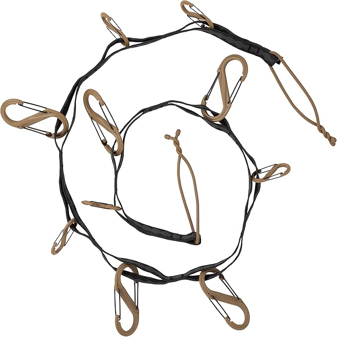 Nite Ize GearLine Hanging Organization System - Gear Ties for Camping, Hiking & Outdoor Activities - Webbing Line with S-Biner Clips & Bendable Ties - Camping Gear Organization - Coyote