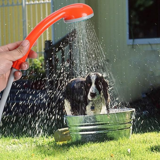 Portable Camping Shower, Outdoor Shower Head, Shower Pump, Detachable USB Rechargeable Batteries, Pumps Water from Bucket, for Camping, Hiking, Pet Cleaning, Pet Shower, Car Washing