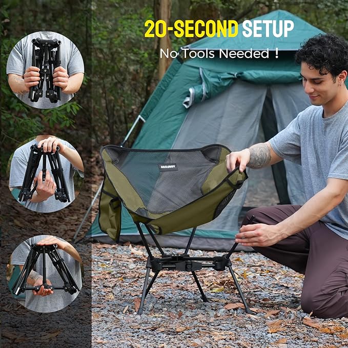 Portable Camping Chair – Compact Lightweight Folding Chair for Adults, Supports 330 lbs – Ideal for Backpacking Hiking, Fishing, Beach, Picnic & Lawn (Dark Green)