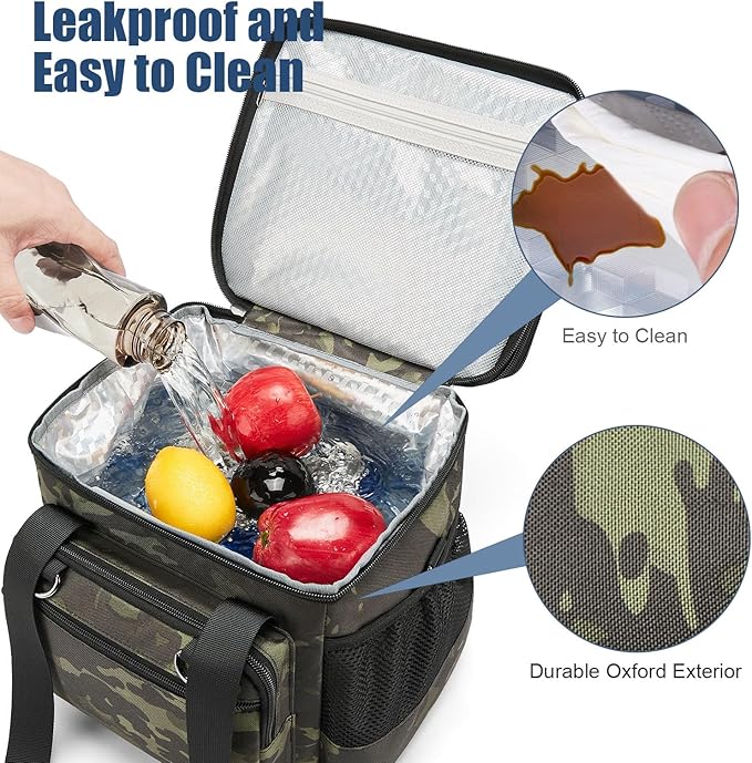 Insulated Lunch Box for Men/Women: Reusable Lunch Bag for Work Office Daytrip Picnic Beach - Leakproof Cooler Tote Bag Organizer for Adults - Black Camo
