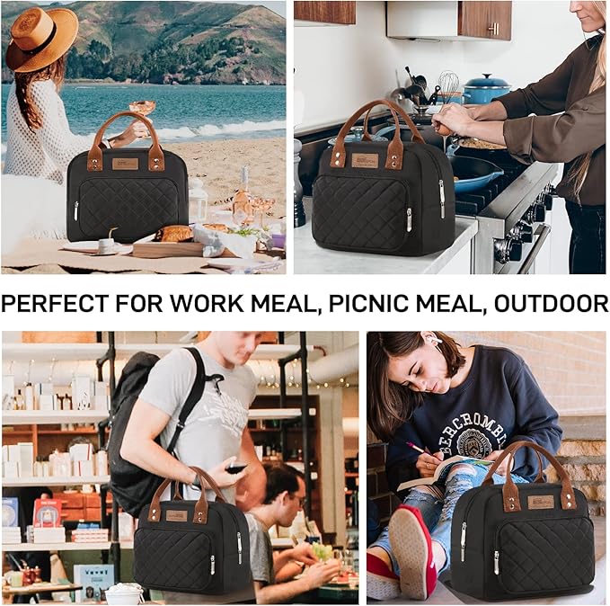 Buringer HOMESPON Lunch Bag for Woman Man Adults with Front Pocket Insulated Lunch Tote Lunch Box Container for Work Picnic or Travel(Black)