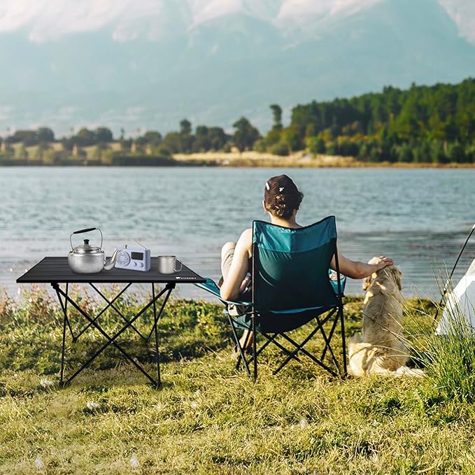 PTEROMY Folding Camping Table, Portable Beach Table with Ultralight Aluminum Tabletop for Travel, Outdoor, Camping, Picnics, and BBQs (Small, Black)