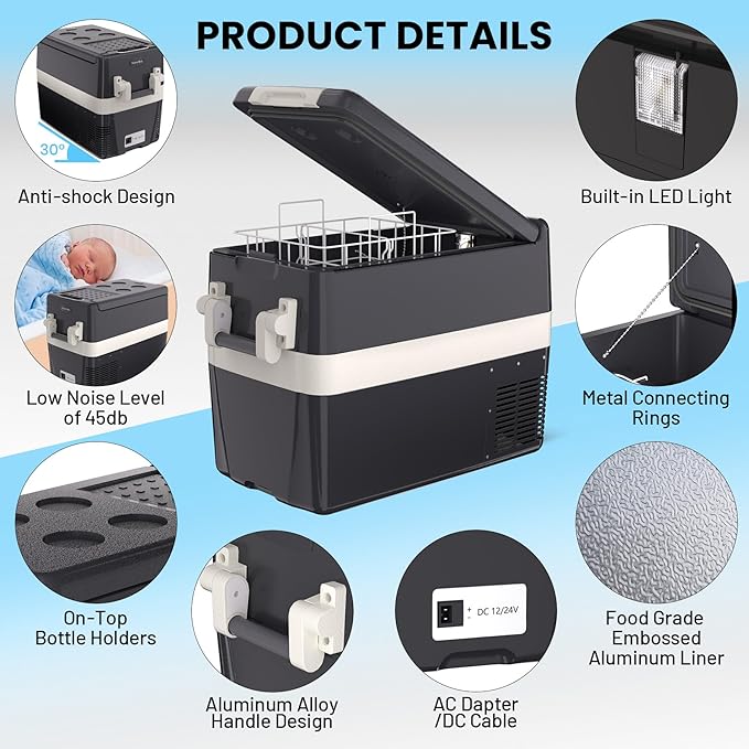 12 Volt Refrigerator, 42QT(40L) Electric Cooler, Portable Car Refrigerator Car Freezer 12V/24V DC 110-240V AC, 12V Car Cooler 0℉~50℉, Car Freezer 12v Portable Fridge for Car, Auto