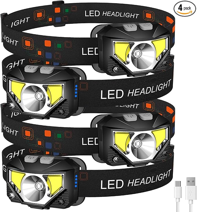 LHKNL Headlamp Flashlight,4-Pack 1200 Lumen Ultra-Light Bright LED Rechargeable Headlight with White Red Light,Waterproof Motion Sensor Head Lamp,8 Mode for Outdoor Camping Running Cycling Fishing