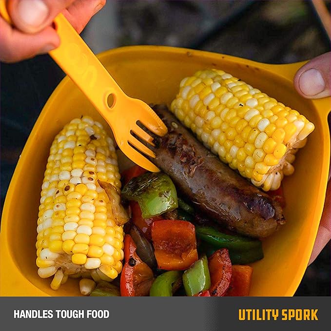 UCO Utility Spork 3-in-1 Combo Spoon-Fork-Knife Utensil, 2-Pack, Gold/Sky Blue