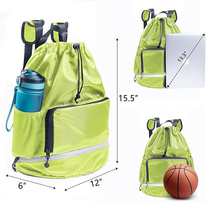Swim Essentials Beach Gym Backpack - Drawstring Gym Bag with Shoes Compartment and Waterproof Pocket for Swim Accessories - Kids Mens Beach Workout Bag