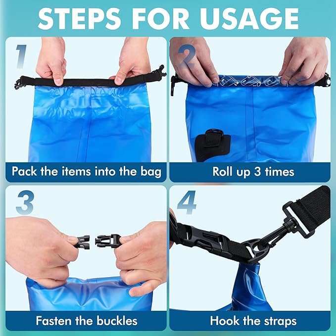 VILLEY Dry Bag Waterproof 5L Roll Top Sack Keeps Gear Dry Lightweight Dry Sack with Waterproof Phone Case for Kayaking Boating Camping Swimming and Beach Adventures Transparent Blue