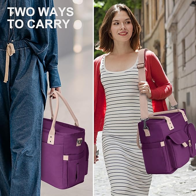 Hafmall Insulated Lunch Bag for Adults, Big lunch box for Womens, Wide Opening Insulated Tote Bag with Shoulder Strap, Reusable Adult Lunch Bag For Work, Picnic(Purple)