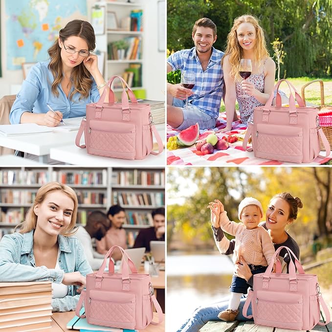 16L Large Lunch Bag for Women, Insulated Lunch Box for Women Loncheras para Mujer for Work, Leakproof, Pink