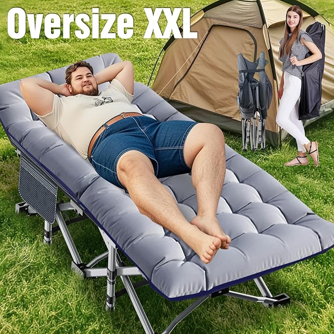 ABORON 2PK Oversized Folding Camping Cot for Adults, Double Layer 1200D, 500lb Capacity, Heavy Duty Guest Cot with Mat & Carrying Bag for Indoor & Outdoor Use