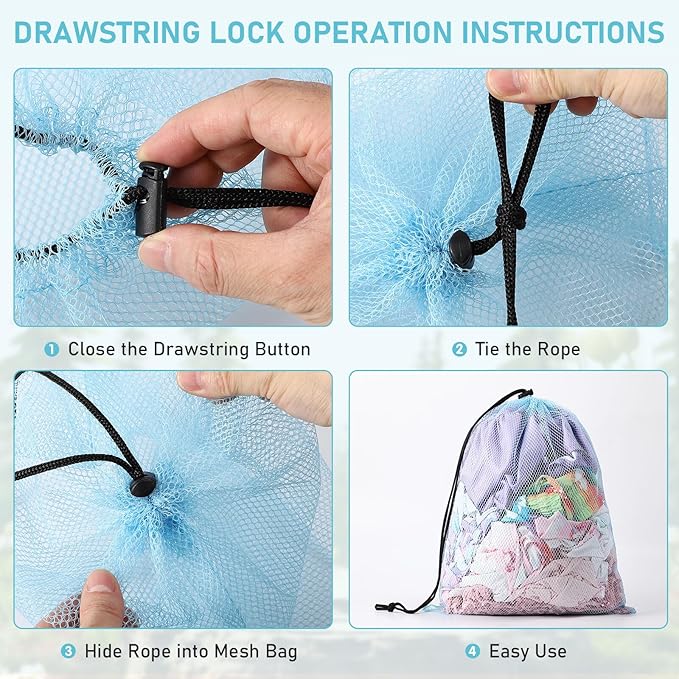 20PCS Mesh Bags: Nylon Mesh Drawstring Bags, 13"X15.5", Black, Navy Blue, Green, Light Red, Hot Pink, Orange, Grey, Purple, Yellow - Gym, Shower, Travel, Laundry, Storage, Organization, Beach
