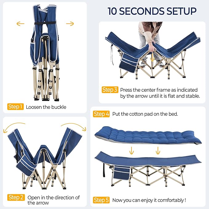 Yaheetech Folding Camping Cot Portable Outdoor Bed for Adults w/Mat & Storage Bag & Carry Bag, Heavy Duty Cots for Outdoor Travel & Office/Home Nap