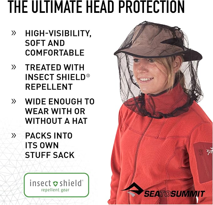 Sea to Summit Permethrin-Treated Mosquito Head Net Mesh Face Cover for Insects and Bugs