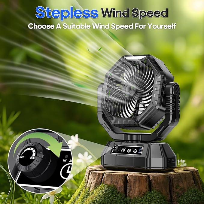Portable Fan Rechargeable, 20000mAh Battery Powered Fan, LED Light, Remote Controller, Dual-Blade, 90°/270° Swing, 1-3H Timer, Battery Operated fan For Travel Tent Camping Bedroom Office Beach Fishing