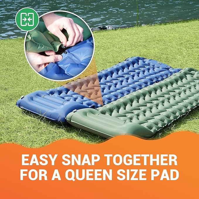 KingCamp Sleeping Pad for Camping, Inflatable Sleeping Pad Ultralight Connectable Camping Mattress with Pillow Built-in Foot Pump for Backpacking Hiking Tent Cot