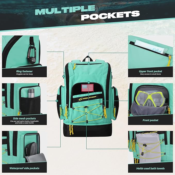 Maelstrom Swim Backpack,35L Swimming bag with Separate Shoes Compartment,Swim Gear Bag,Athlete Gym Rucksack for Men and Women