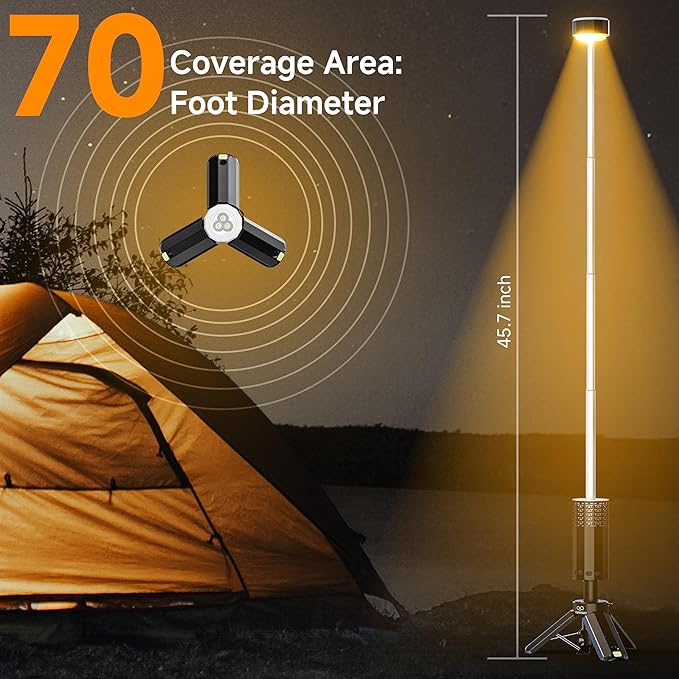 Rechargeable 20000mAh Camping Light, Telescopic Camping Lights, Collapsible Magnetic Camping Lantern with Stand IPX6 Waterproof Flashlights, Camping Lamp for Emergency, Hiking (Black)