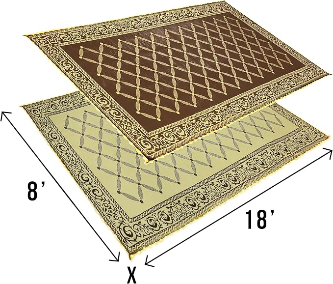 Stylish Camping L118187WL 8-feet by 18-feet LED Illuminated Patio Mat - Outdoor Patio Brown/Beige RV Camping Mat