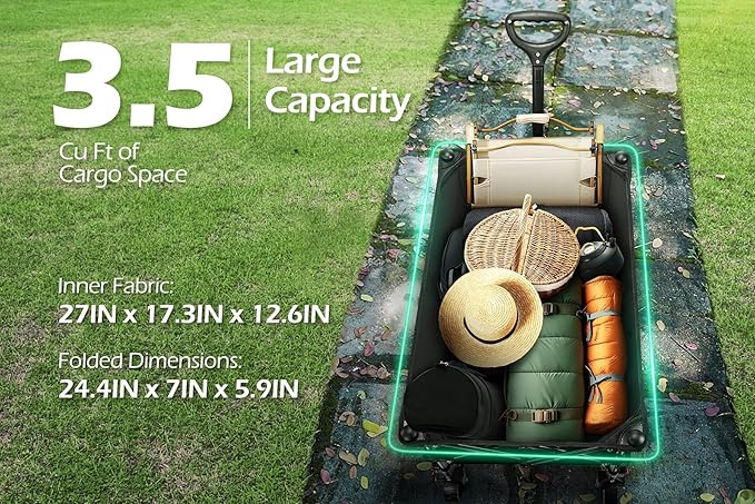 Camping Wagons Carts Foldable, Leonyo 220lbs Beach Collapsible Wagon with Wheels, Heavy Duty Grocery Cart on Wheels for Pet, Shopping, Groceries, Garden, Outdoor Activities, Black