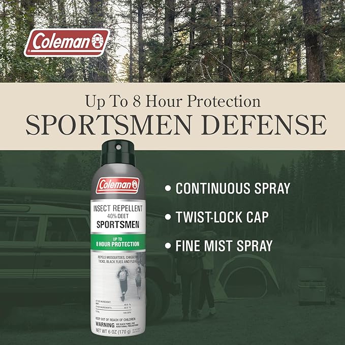 Coleman Insect Repellent Spray, 40% DEET, Protection Against Mosquitoes, Ticks, Chiggers, Biting Flies, Gnats, Fleas, Ideal for Camping, Hiking, Outdoors, 6oz Bottle