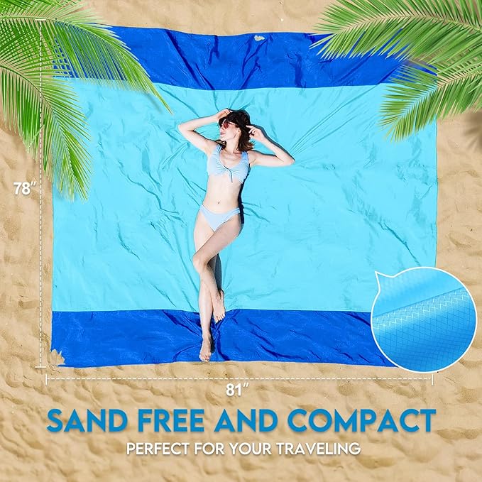 BYDOLL Nylon Beach Blanket Waterproof Sandproof Oversized 7'x7' Suits 1-5 Adults Sand Free Extra Large Blanket Lightweight Soft Picnic Mat for Beach Travel Camping