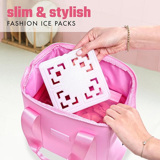 Cool Coolers Fashion Ice by Fit & Fresh, 6 Pack Large Slim Ice Packs, Unique Ice Pack Design for Womens Lunch Bag, Space Saving Reusable Ice Packs for Lunch Boxes, Cooler Ice Packs, Pearl White, 6PK
