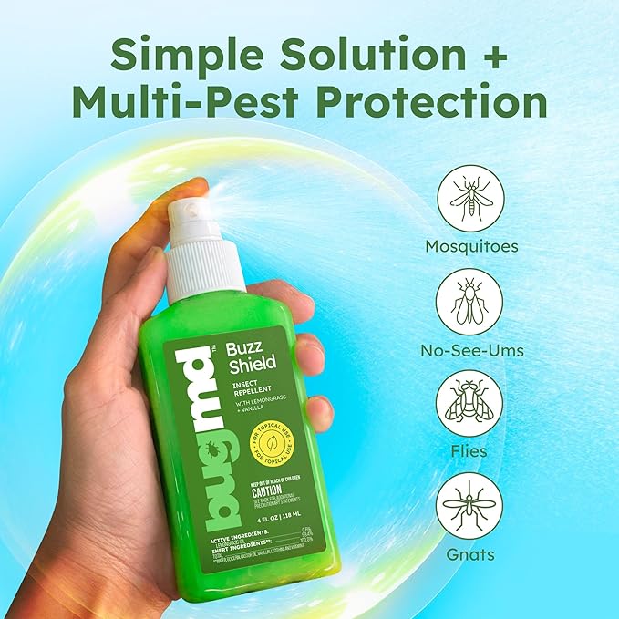 BugMD Buzz Shield - Mosquito and Insect Repellent Spray for Body and Home, Indoor & Outdoor Use, DEET-Free, Tick Repellent, Safe Bug Spray for People (2-Pack)