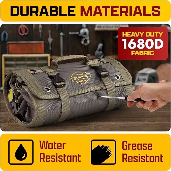 The Ryker PRO Roll Up Tool Bag Organizer - Personalized Customized Name Gifts for Him/Men/Dad Gifts Roll Up Small Tool Bag Organizer Tools Bags gift for Mechanic, Electrician & Hobbyist