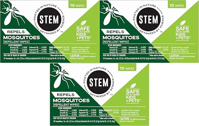 Stem Repels Mosquitoes: Mosquito Repellent Wipes with Botanical Extracts, 30 Count