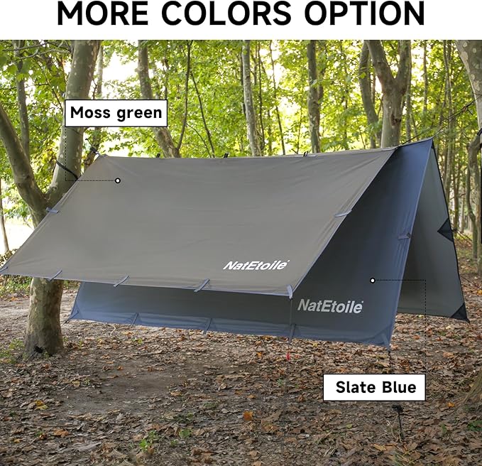 Waterproof Camping Tarp - PU5000mm Coating Rain Fly for Hammock Cover, Tarp Tent, Versatile with 19 tie-Outs - Portable, Essential for Backpacking and Camping Gear - 10x10ft