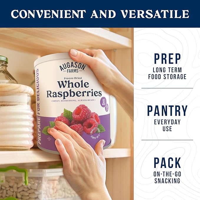 Augason Farms Freeze Dried Whole Raspberries Can, Emergency Food Supply, Everyday Meals, 23 Servings