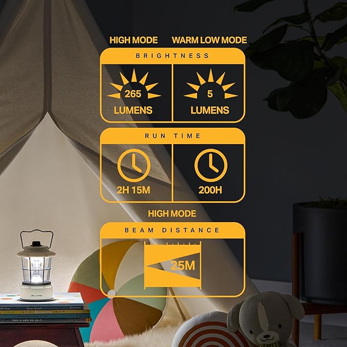 LUXPRO Retro LED Lantern - Battery-Powered Emergency Lantern - Water Resistant - Bright LED Lamp for Indoor & Outdoor Use - Use for Tents, Hiking or Hurricane Prep - 2 Pack, Beige