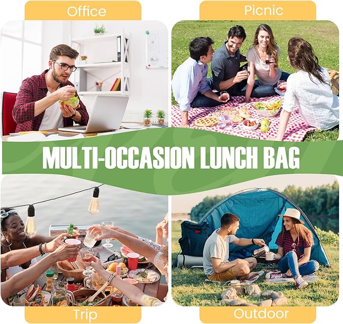 Lunch Bag for Men/Women, Reusable Lunchbox for Adult, Small Insulated Lunch box, Lunch Tote Bag for Office, Work, Picnic - Green