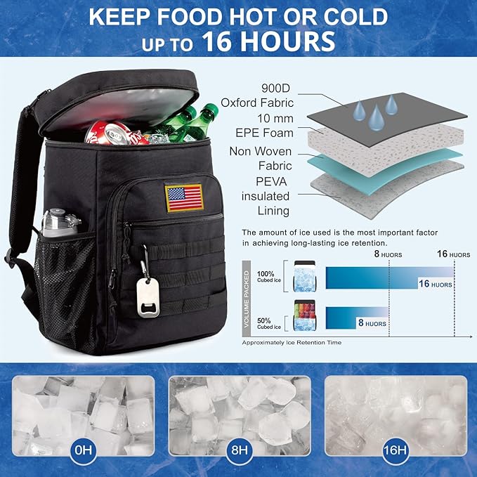 Tactical Backpack Cooler for Men, 25L Large Insulated Backpack Leak-Proof, Heavy Duty Lunch Backpack, Waterproof Ice Chest Bag Women Adults Work Daytrip Camping Beach Hiking