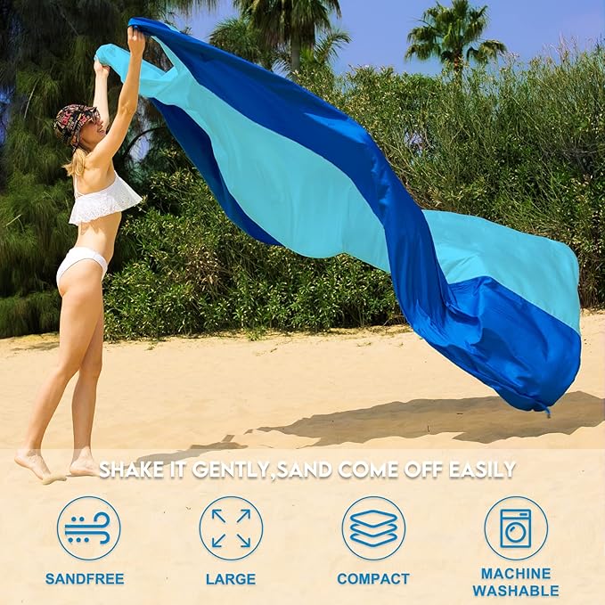 BYDOLL Nylon Beach Blanket Waterproof Sandproof Oversized 7'x7' Suits 1-5 Adults Sand Free Extra Large Blanket Lightweight Soft Picnic Mat for Beach Travel Camping