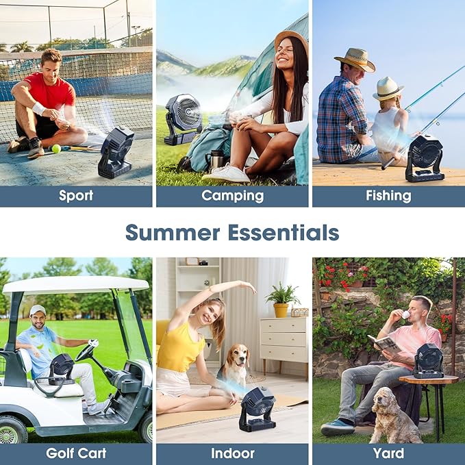 Ausic Portable Misting Fans for Outside, Outdoor Cooling Fan for Patios, 8 Inch Battery Operated Rechargeable Fans, Water Spray Fan with Light & Hook for Beach Camping Essential