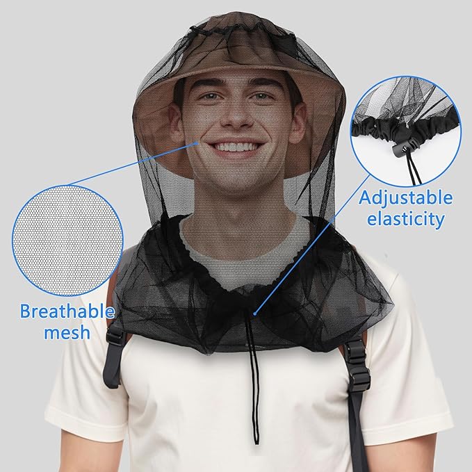 Mosquito Head Net Hat, Protects Face and Neck from Mosquito Bites for Camping, Fishing, Gardening, Apiculturist