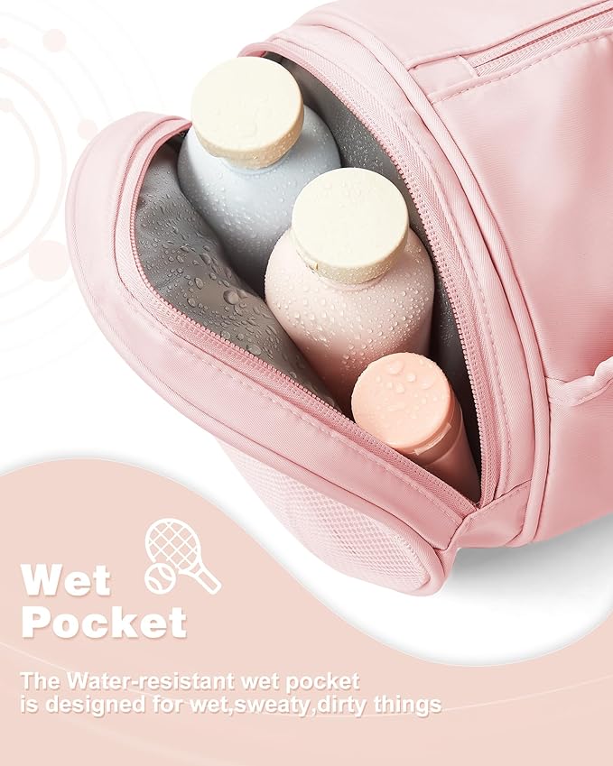 Small Waterproof Gym Bag for Women - Mini Duffle With Wet Pocket for Sports, Travel, Dance, Swimming, Yoga, Fitness - Carry-On Weekender Pink