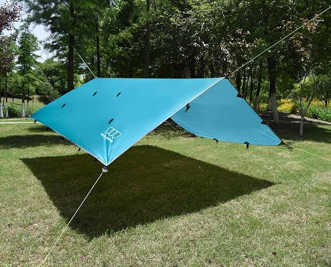Gold Armour Rainfly Tarp Hammock, Premium 14.7ft/12ft/10ft/8ft Rain Fly Cover, Waterproof Ultralight Camping Shelter Canopy, Survival Equipment Gear Camping Tent Accessories (Sky Blue 10ft x 10ft)