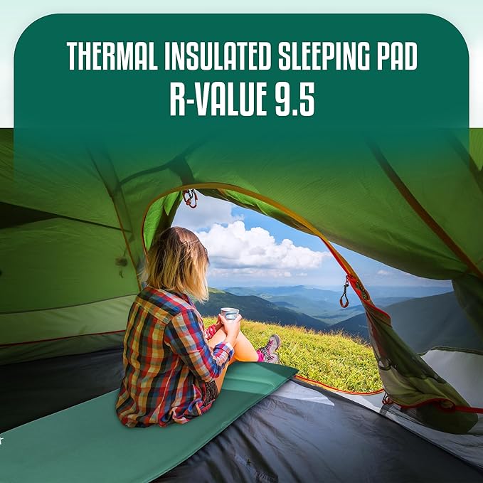 Throntrax Camping Sleeping Pad - Ultralight Camping Mat with Pillow Built-in - 3.1" Thick | Self-Inflating & Suitable for All Seasons - Compact Sleeping Pad for Camping - Green