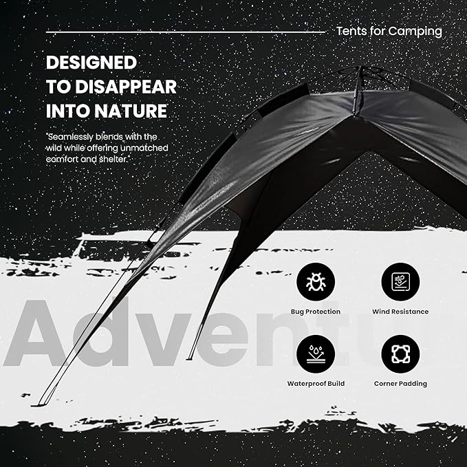 3-4 Person Camping Tent | Pop Up Tent & Fully Waterproof Camping Tent | Backpacking Tent with Fly Screen & Portable Easy Set Up, Lightweight for Backpacking, Hiking Picnic